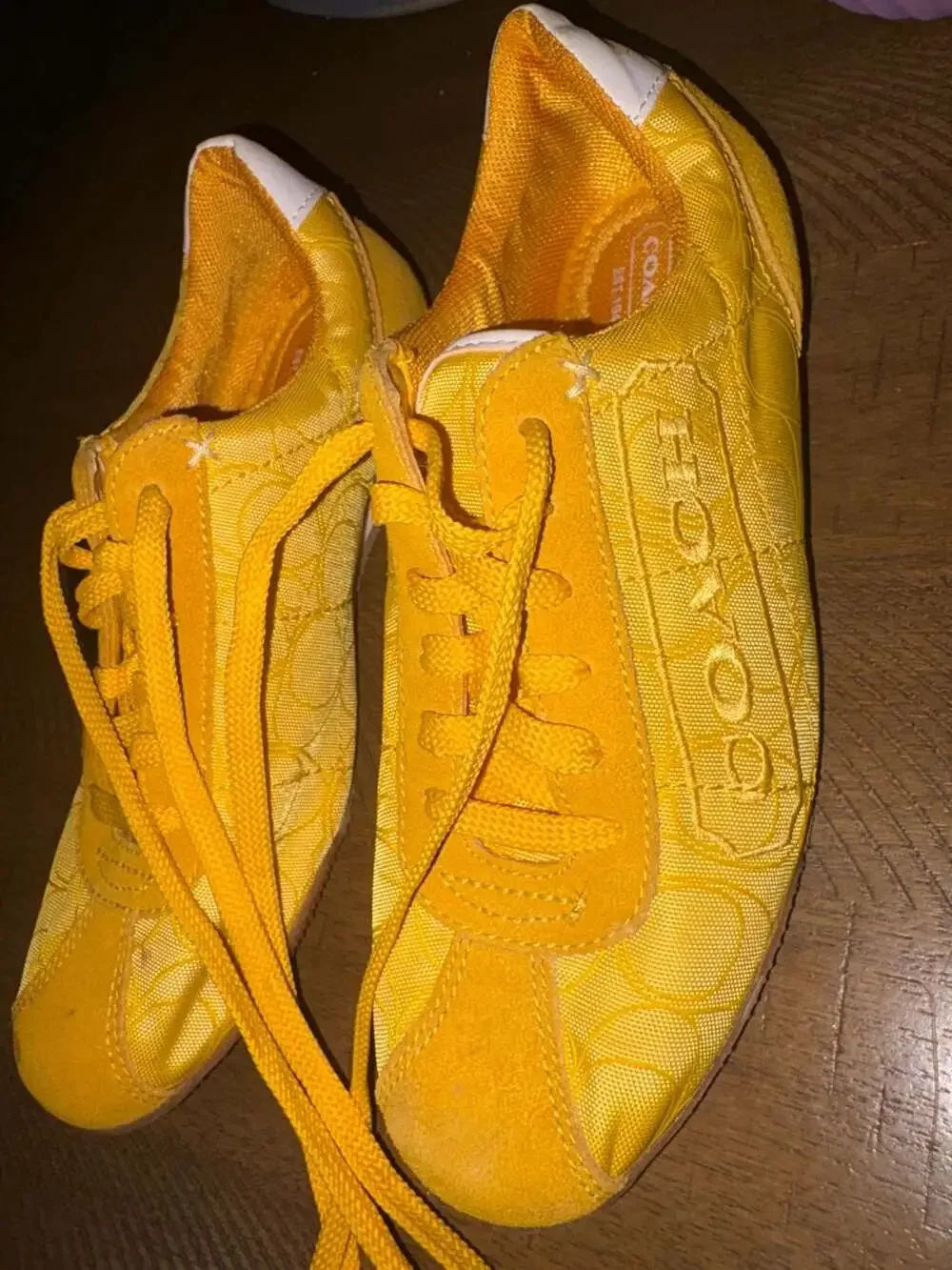 Coach Patti Signature Logo Yellow Lace-Up Sneakers